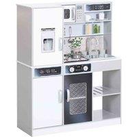 AIYAPLAY Play Kitchen, Pretend Toy Kitchen w/ Sounds Lights, Microwave, White