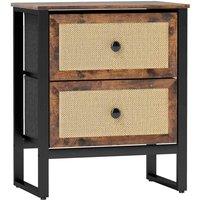 HOMCOM Bedside Table, Side Table with 2 Rattan Drawers, Bedside Cabinet with Storage and Steel Legs, Brown