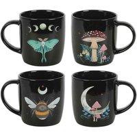 Something Different Set Of 4 Dark Forest Mugs, Black