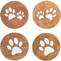 Best Of Breed Paw Prints Mango Wood Set Of 4 Coasters, Brown