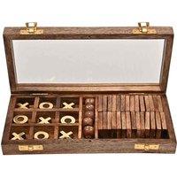Harvey Makin Dominoes Tic Tac Toe & Dice Set - Brown Wood, Brown