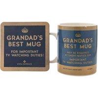 Civil Defence Grandad's Best Mug And Coaster Set, White