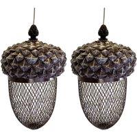Gardelle Hanging Acorn Shaped Nut Bird Feeder set Of 2 , Brown