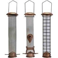 Gardelle Large Copper Style Hanging Bird Feeders Seed Nut And Fatball set Of 3 , Gold