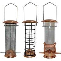 Gardelle Copper Style Hanging Bird Feeders Seed Nut And Fatball set Of 3 , Gold