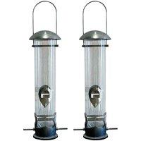 Gardelle Heavy Duty Aluminium Bird Seed Feeders With 4 Feeding Ports set Of 2 , Silver
