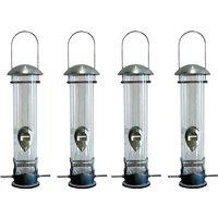 Gardelle Heavy Duty Aluminium Bird Seed Feeders With 4 Feeding Ports set Of 4 , Silver