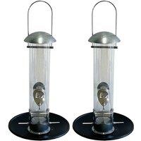 Gardelle Heavy Duty Aluminium Bird Seed Feeder With Seed Catcher Tray set Of 2 , Silver