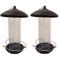 Gardelle Large Hanging Steel Bird Seed Feeder With 4 Feeding Ports set Of 2 , Black