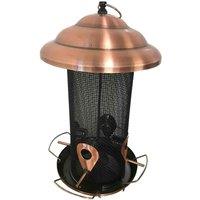 Gardelle Copper Style Extra Large Hanging Metal Bird Seed Feeder With 4 Feeding Ports, Brown