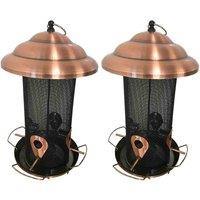 Gardelle Copper Style Extra Large Hanging Metal Bird Seed Feeder With 4 Feeding Ports set Of 2 , Brown