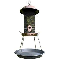 Gardelle Copper Style Extra Large Hanging Metal Bird Seed Feeder With Seed Catcher Tray, Brown