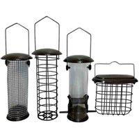 Gardelle Hammertone Style Hanging Bird Feeders Seed Nut Fatball & Suet Block set Of 4 , Brown
