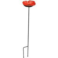 Gardelle Cast Iron Wild Bird Poppy Flower Dish Bird Feeder, Red