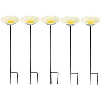 Gardelle Cast Iron Wild Bird Daisy Flower Dish Bird Feeders set Of 5 , White