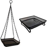 Gardelle Metal Hanging & Ground Bird Seed & Nut Feeder Tray pack Of 2 , Black