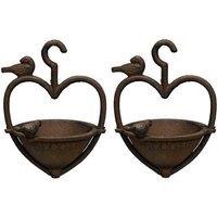 Gardelle Vintage Hanging Bird Seed Feeder Cast Iron Heart Shape set Of 2 , Brown