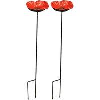 Gardelle Cast Iron Poppy Dish Wild Bird Feeders set Of 2 , Red