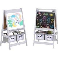 AIYAPLAY Kids Easel w/ Paper Roll, Blackboard, Whiteboard, Storage, Grey, Grey