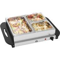 HOMCOM 6L Electric Food Warmer Buffet Server w/ Lids Cool Touch Handles, Silver