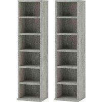 HOMCOM Set of 2 CD Storage Units w/ Adjustable Shelves Cement Grey, Grey