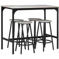 HOMCOM 5 Piece Bar Table and Stools Set w/ Metal Frame Grey, Grey