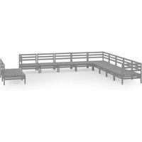 vidaXL 11 Piece Garden Lounge Set Solid Wood Pine Grey, Grey