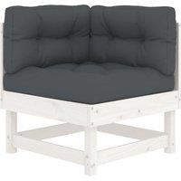 vidaXL Corner Sofa with Cushions White Solid Wood Pine, White