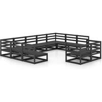 vidaXL 11 Piece Garden Lounge Set Solid Pinewood, Black