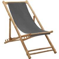 vidaXL Deck Chair Bamboo and Canvas Dark Grey, Grey