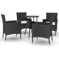 vidaXL 5 Piece Garden Bistro Set with Cushions Black Poly Rattan, Black