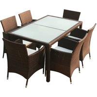 vidaXL 7 Piece Outdoor Dining Set with Cushions Poly Rattan Brown, Brown