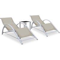 vidaXL Sun Loungers 2 pcs with Table Aluminium Cream, Cream