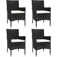 vidaXL Garden Chairs with Cushions 4 pcs Black Poly Rattan, Black