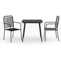 vidaXL 3 Piece Garden Dining Set Cotton Rope and Steel Black, Black