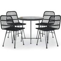 vidaXL 5 Piece Garden Dining Set Black Poly Rattan, Black