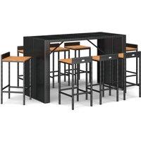 vidaXL 9 Piece Garden Bar Set Black Poly Rattan& Solid Wood Acacia, Black