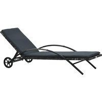 vidaXL Sun Lounger with Cushion & Wheels Poly Rattan Anthracite, Grey