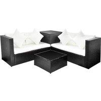 vidaXL 4 Piece Garden Lounge Set with Cushions Poly Rattan Black, Black