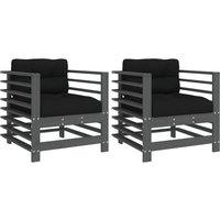 vidaXL Garden Chairs with Cushions 2 pcs Grey Solid Wood Pine, Grey