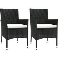 vidaXL Garden Chairs with Cushions 2 pcs Black Poly Rattan, Black