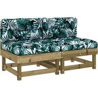 vidaXL Middle Sofas with Cushions 2 pcs Impregnated Wood Pine, Brown