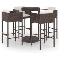 vidaXL 5 Piece Garden Bar Set with Cushions Poly Rattan Brown, Brown