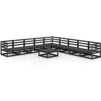 vidaXL 10 Piece Garden Lounge Set Black Solid Pinewood, Black