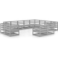 vidaXL 12 Piece Garden Lounge Set Grey Solid Pinewood, Grey