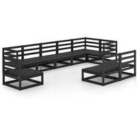 vidaXL 9 Piece Garden Lounge Set Black Solid Pinewood, Black