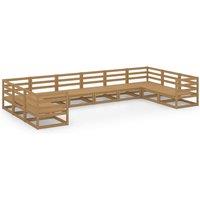 vidaXL 10 Piece Garden Lounge Set Solid Pinewood, Brown
