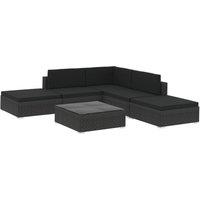 vidaXL 6 Piece Garden Lounge Set with Cushions Poly Rattan Black, Black