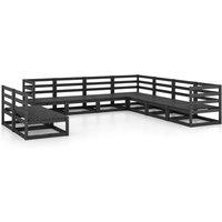vidaXL 9 Piece Garden Lounge Set Black Solid Pinewood, Black