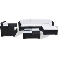 vidaXL 6 Piece Garden Lounge Set with Cushions Poly Rattan Black, Black
